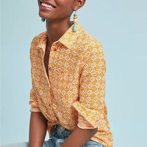 Maeve by Anthropologie 100% Cotton Orange Patterned Shirt size 0